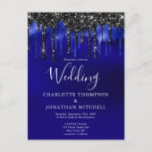 Elegant Black Blue Glitter Drift Wedding Invit Briefkaart (Voorkant)