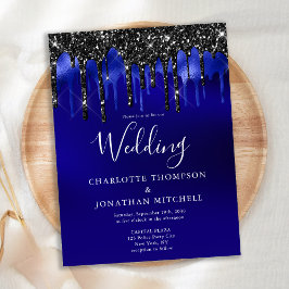 Elegant Black Blue Glitter Drift Wedding Invit Briefkaart