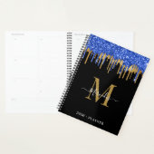 Elegant Black Blue Glitter Drivers Monogram Planner (Display)