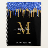 Elegant Black Blue Glitter Drivers Monogram Planner (Voorkant)
