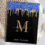 Elegant Black Blue Glitter Drivers Monogram Planner<br><div class="desc">Aangepaste monogram agenda-planner. Houd al uw afspraken en programma handig met onze moderne en elegante zwarte blauw en goudglitter dript planner met gepersonaliseerd monogrammed initiaal en naam. Deze unieke planner is perfect voor de planning van de kantoor, het schoolprogramma, de gezinsplanning en de werkschema's voor bedrijven. Bekijk ons collectie voor...</div>