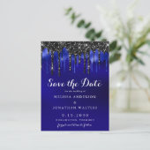 Elegant Black Blue Glitter-schijven besparen de da Aankondigingskaart (Staand voorkant)