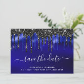 Elegant Black Blue Glitter-schijven besparen de da Kaart (Staand voorkant)
