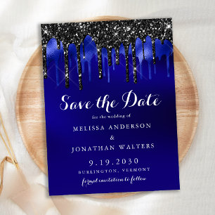 Elegant Black Blue Glitter-schijven besparen de da Uitnodiging Briefkaart