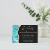 Elegant Black Blue Glitter Waterverf Weddenschap Informatiekaartje (Staand voorkant)