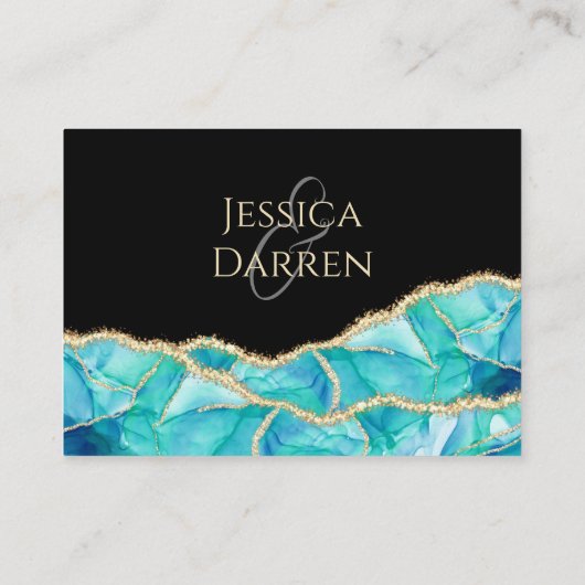 Elegant Black Blue Glitter Waterverf Weddenschap Informatiekaartje (Achterkant)