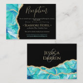 Elegant Black Blue Glitter Waterverf Weddenschap Informatiekaartje (Voorkant / Achterkant)