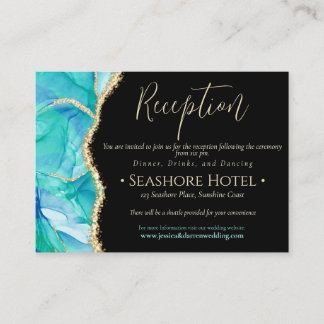 Elegant Black Blue Glitter Waterverf Weddenschap Informatiekaartje
