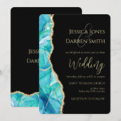 Elegant Black Blue Glitter Waterverf Weddenschap Kaart (Voorkant / Achterkant)