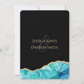 Elegant Black Blue Glitter Waterverf Weddenschap Kaart (Achterkant)