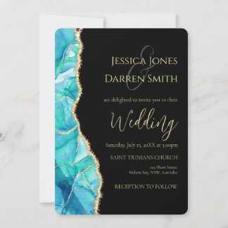 Elegant Black Blue Glitter Waterverf Weddenschap Kaart