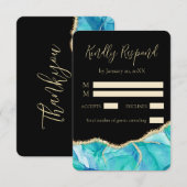 Elegant Black Blue Glitter Waterverf Weddenschap RSVP Kaartje (Voorkant / Achterkant)