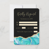 Elegant Black Blue Glitter Waterverf Weddenschap RSVP Kaartje (Voorkant)
