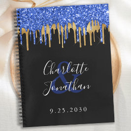 Elegant Black Blue Glitter Wedding Guestbook Notitieboek