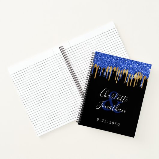 Elegant Black Blue Glitter Wedding Guestbook Notitieboek (Binnen)