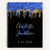 Elegant Black Blue Glitter Wedding Guestbook Notitieboek (Voorkant)