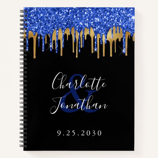 Elegant Black Blue Glitter Wedding Guestbook Notitieboek (Voorkant)
