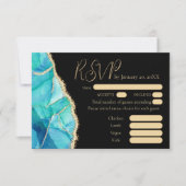 Elegant Black Blue Glitter Wedding Menu RSVP (Voorkant)