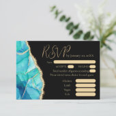 Elegant Black Blue Glitter Wedding Menu RSVP (Staand voorkant)