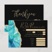 Elegant Black Blue Glitter Wedding Menu RSVP (Voorkant / Achterkant)