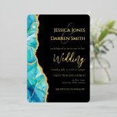 Elegant Black Blue Gold Foil Weduwuitnodiging Folie Uitnodiging (Staand Voorkant)