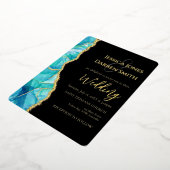 Elegant Black Blue Gold Foil Weduwuitnodiging Folie Uitnodiging (Gedraaid)
