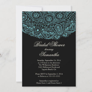 Elegant Black Blue Lace Bridal Shower Kaart