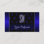 Elegant Black Blue met foto- en monogram-patroon Visitekaartje (Voorkant)