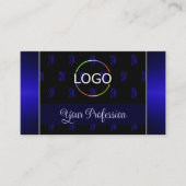Elegant Black Blue met Logo Foto en Monogram Visitekaartje (Voorkant)