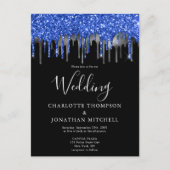 Elegant Black Blue Silver Glitter-drift Briefkaart (Voorkant)