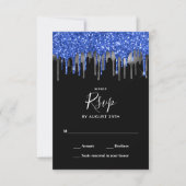 Elegant Black Blue Silver Glitter-drift RSVP Kaartje (Voorkant)