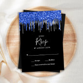 Elegant Black Blue Silver Glitter-drift RSVP Kaartje