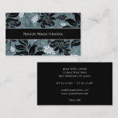 Elegant Black Blue White Floral Visitekaartje (Voorkant / Achterkant)