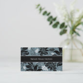 Elegant Black Blue White Floral Visitekaartje (Staand voorkant)