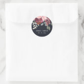 ELEGANT BLACK BLUSH BURGUNDY ROOS FLORAL WEDING RONDE STICKER (Tas)
