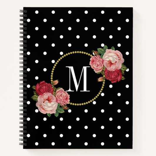 Elegant Black  Blush Flowers Stip Monogram Notitieboek (Voorkant)
