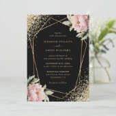 Elegant Black Blush Pink Peony Geo Gold Wedding Kaart (Staand voorkant)