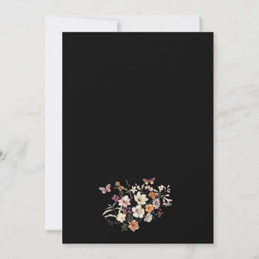Elegant Black Boho Wildflower Modern Wedding Kaart (Achterkant)