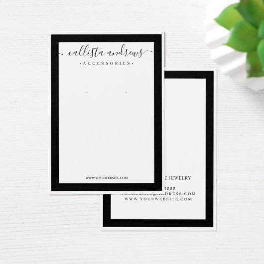 Elegant Black Border Cursive Earring Display Kaart (Bureau)