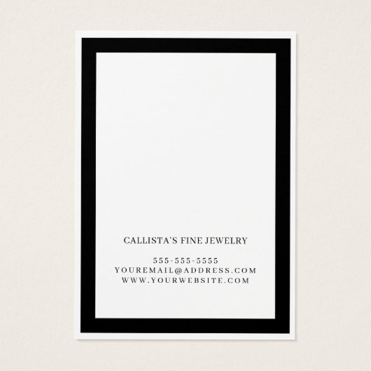 Elegant Black Border Cursive Earring Display Kaart (Achterkant)