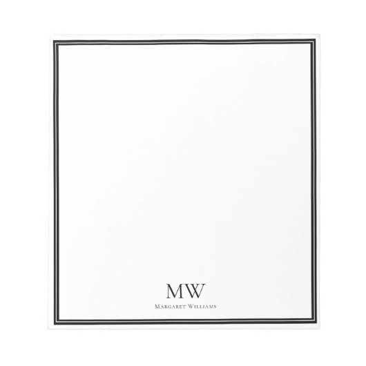 Elegant Black Border Two Initiaal Monogram Notitieblok (Voorkant)