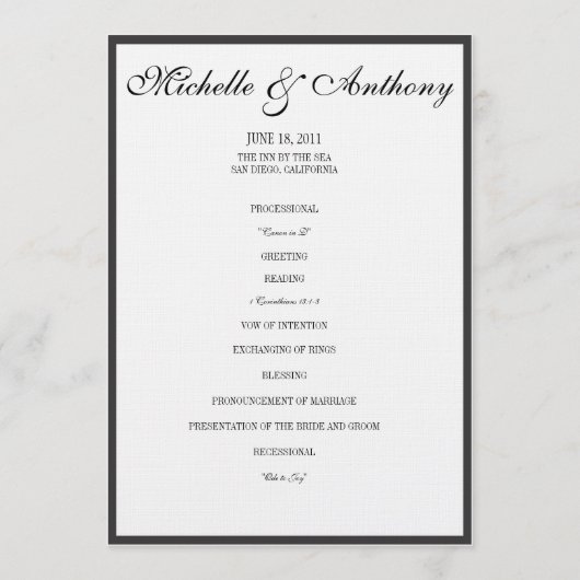 Elegant Black Border Wedding Programme Programmakaart (Voorkant)