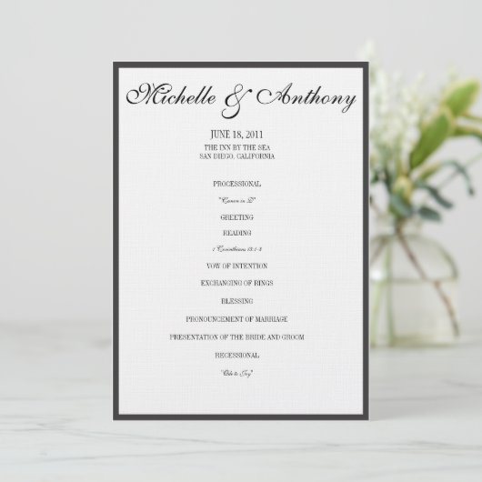 Elegant Black Border Wedding Programme Programmakaart (Staand voorkant)