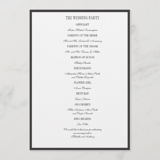 Elegant Black Border Wedding Programme Programmakaart (Achterkant)