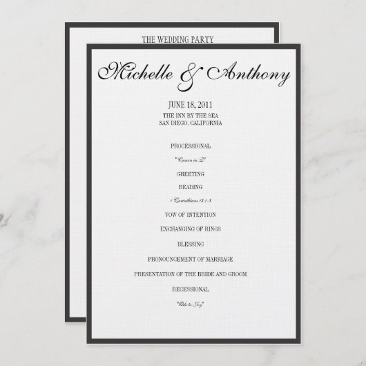 Elegant Black Border Wedding Programme Programmakaart (Voorkant / Achterkant)