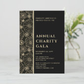 Elegant Black Botanical Charity Event Gala Party Kaart (Staand voorkant)