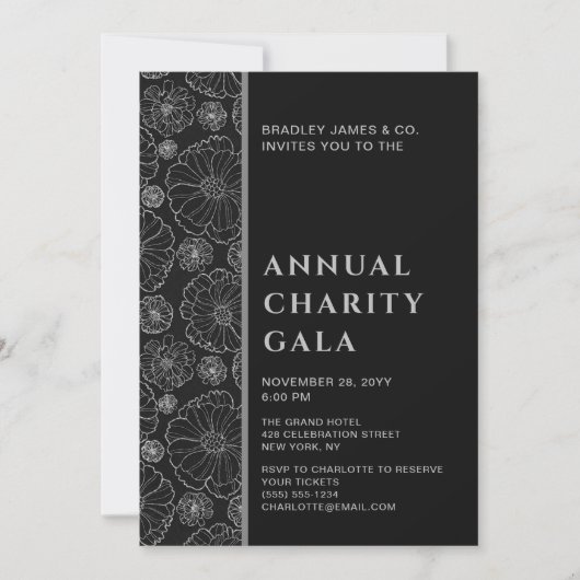 Elegant Black Botanical Charity Event Gala Party Kaart (Voorkant)