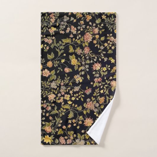 Elegant Black Botanical Floral Pattern Bad Handdoek (Handdoek)