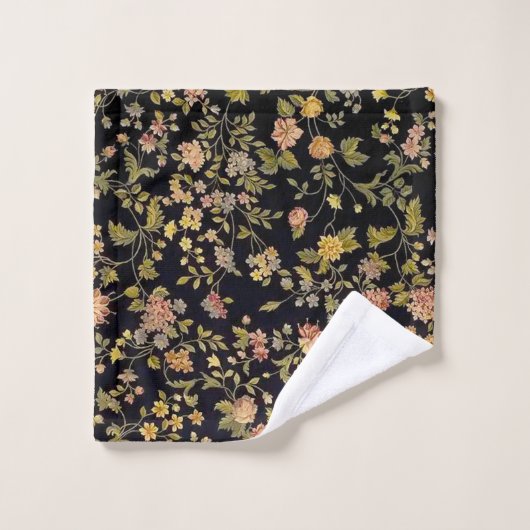 Elegant Black Botanical Floral Pattern Bad Handdoek (Wasdoekje)