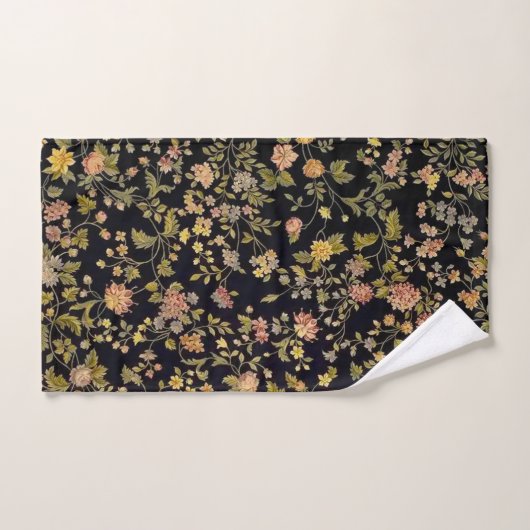 Elegant Black Botanical Floral Pattern Bad Handdoek (Handdoek)
